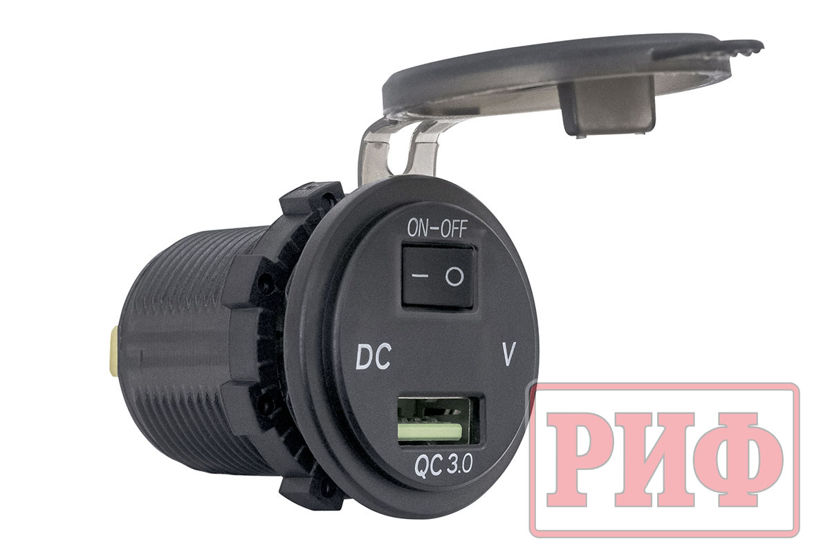 Розетка USB QC 3.0 с вольтметром 34x37х54 РИФ