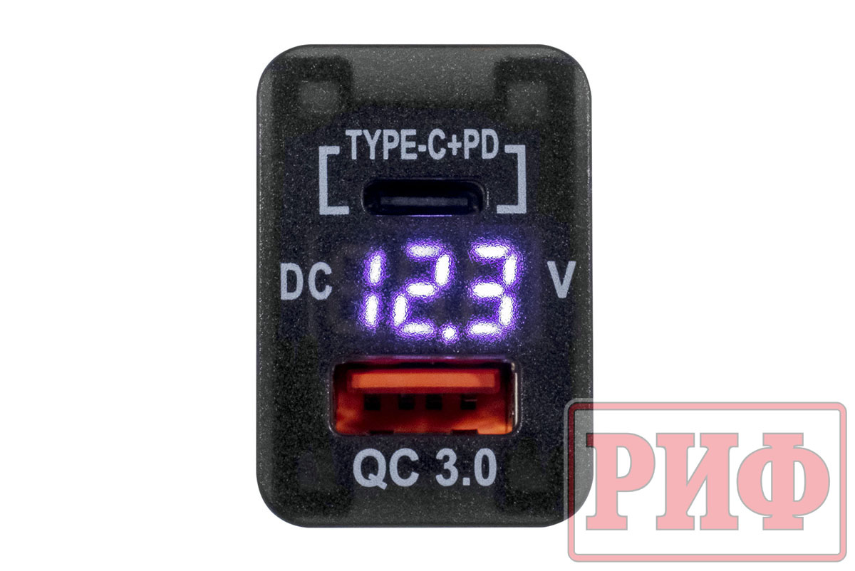 Розетка USB Type C, QC 3.0 с вольтметром для Toyota 32x22
